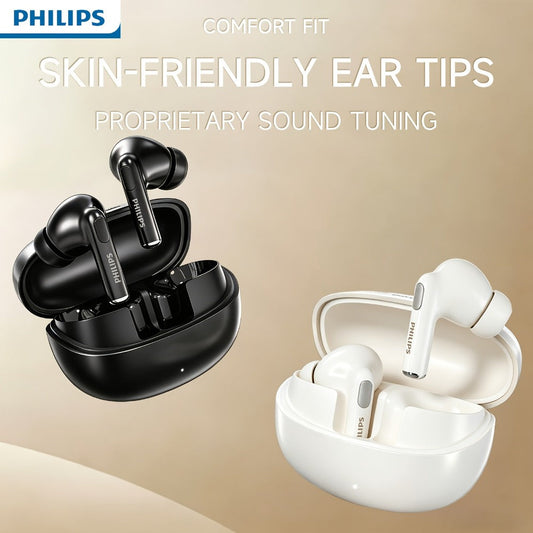 Philips Bluetooth 6.0 Semi-Open Back Wireless Earbuds, Ultra-Long Battery Life Noise Cancelling Rechargeable Lithium, Comfortable Sleek Design for Sports Gaming Universal Phone Compatible iPhone Android