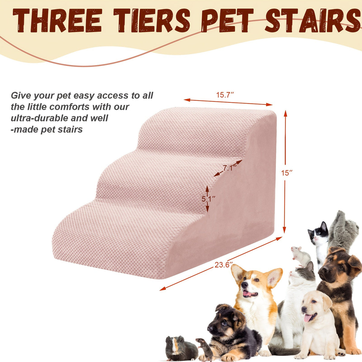 Dog Stairs for High Beds & Sofas – 2/3/4 Step Memory Foam Pet Steps with Non-Slip Bottom, Washable Cover & Textured Surface – Supportive Dog Steps for Senior Dogs, Puppies & Small Breeds