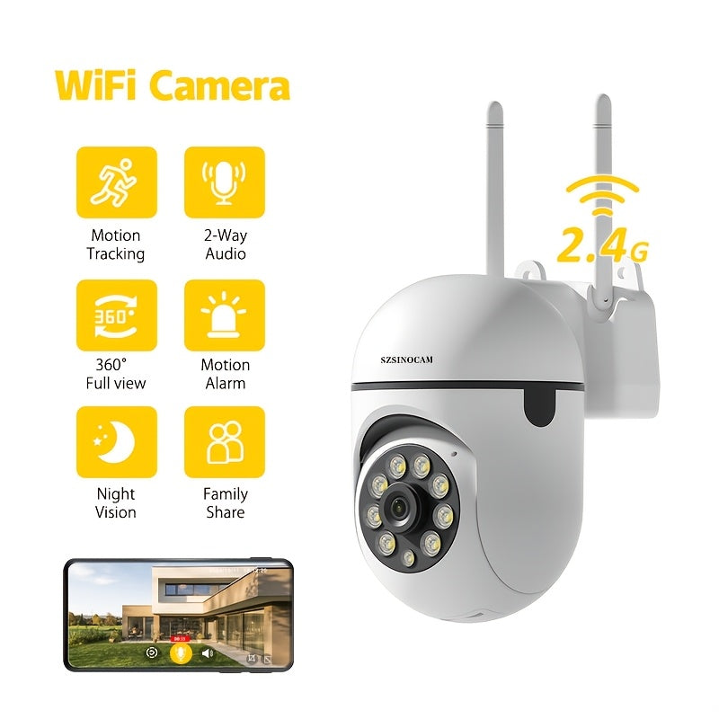 1080P WiFi Security Camera Indoor Outdoor, 360° Pan Tilt Zoom, Color Night Vision, Two-Way Audio, AI Motion Detection, Spotlight Alarm, Cloud & TF Card Storage, Remote Monitoring Home Security