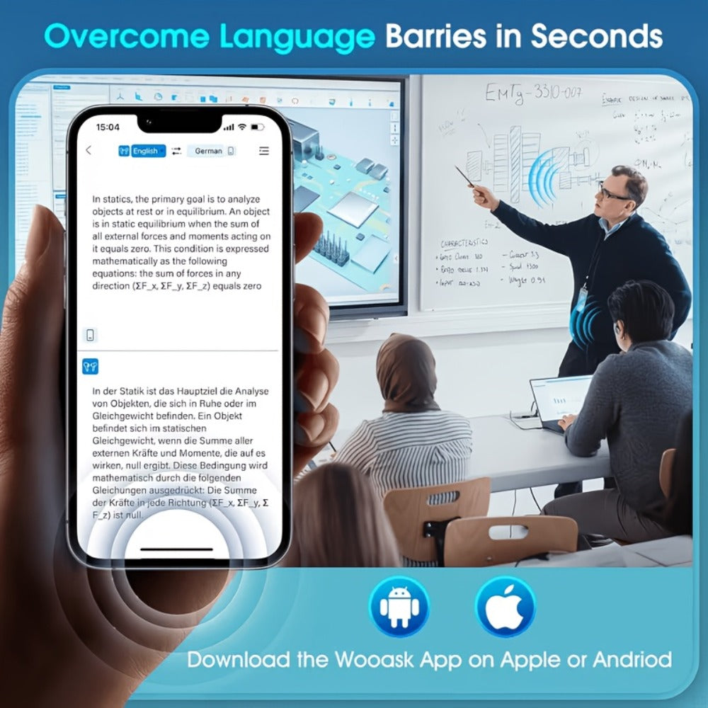 AI Language Translation Headphones Real-Time 156 Languages & Accents 3-in-1 Wireless Bluetooth Earbuds for Travel Business Learning iOS Android Compatible Bluetooth 5.4