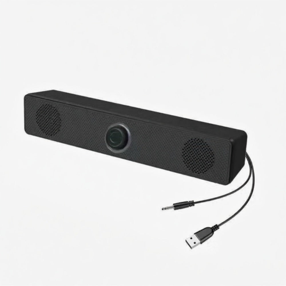 USB Wired Computer Soundbar Speaker for PC Desktop Laptop Monitor, Stereo Surround Sound Bar with Knob Volume Control, Plug & Play, No Battery Required, Slim Design for Home Office Gaming