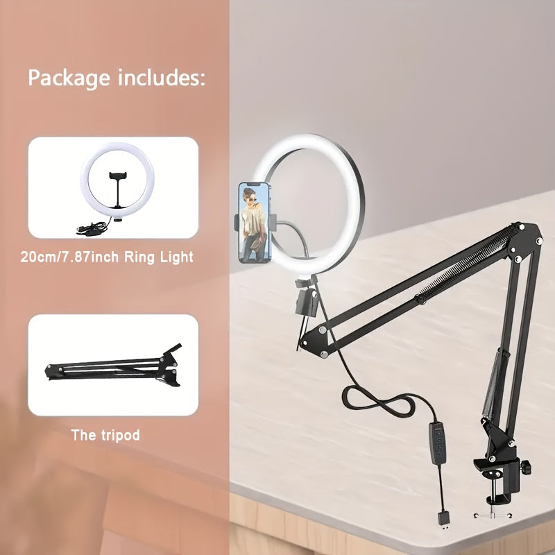 LED Ring Light with Phone Holder USB Powered, 3 Color Modes Adjustable Brightness, Clip-On Selfie Ring Light for Video Recording Live Streaming Makeup Zoom Calls TikTok