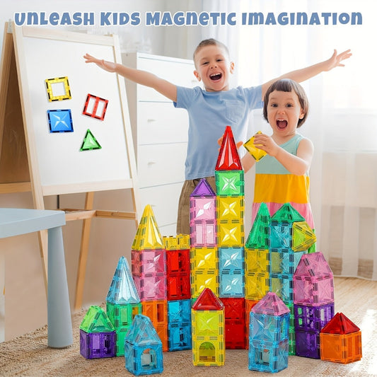 Magnetic Tiles Building Set, 120 Pieces with 2 Toy Cars, 3D Ramp and Garage Play for Ages 3+