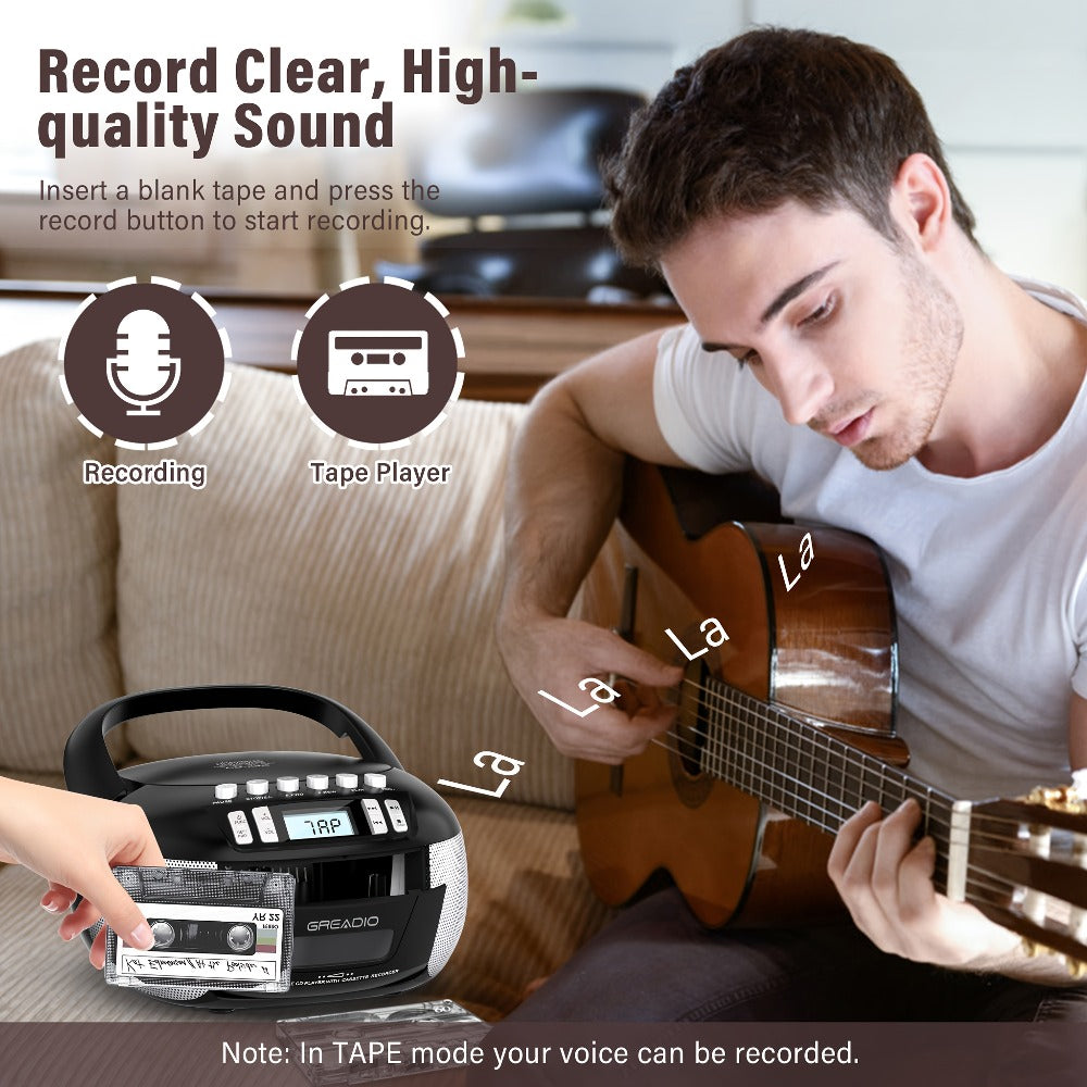 CD and Cassette Player Combo Boombox Portable AM FM Radio Tape Recording Stereo Sound AC DC Powered AUX Headphone Jack Sleep Timer for Home Seniors