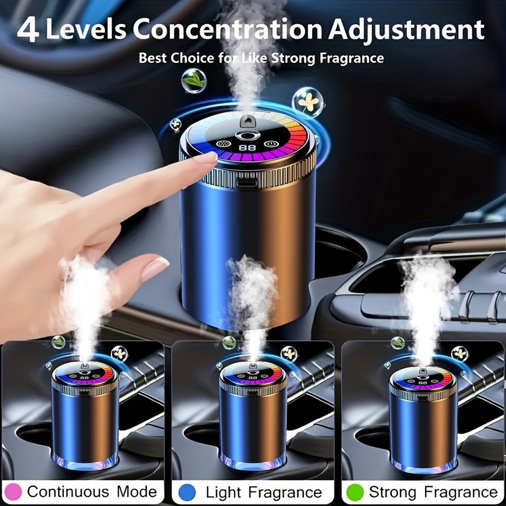 Car Air Freshener Aromatherapy Diffuser with Starry Sky Light Show, USB Rechargeable, Adjustable Fragrance – Natural Essential Oil Scents (Lavender, Ocean, Cologne, Gardenia)