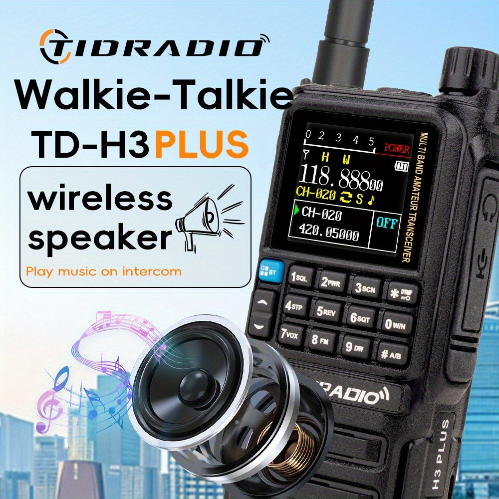 Tidradio H3 Plus Ham Radio Multi-Band Two-Way Radio, AM/FM Reception, Wireless Headset Compatible, Global Intercom via App, Long Range Walkie Talkie for Camping Emergency Outdoor Communication