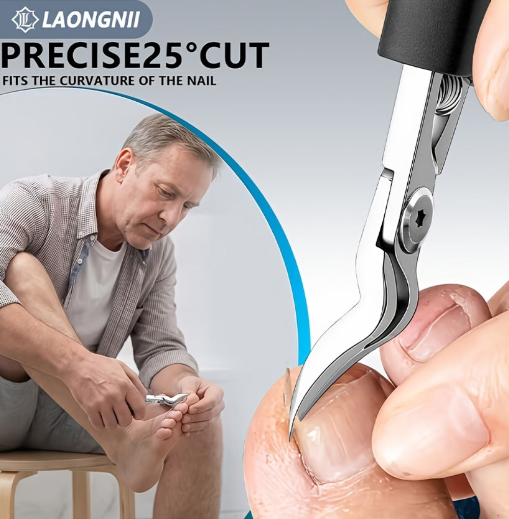 Ingrown Toenail Clipper Kit 7 Piece Professional Pedicure Set with Curved Blade Angled Head Nail File Cuticle Nipper Dead Skin Remover for Thick Toenails Men Women Elderly