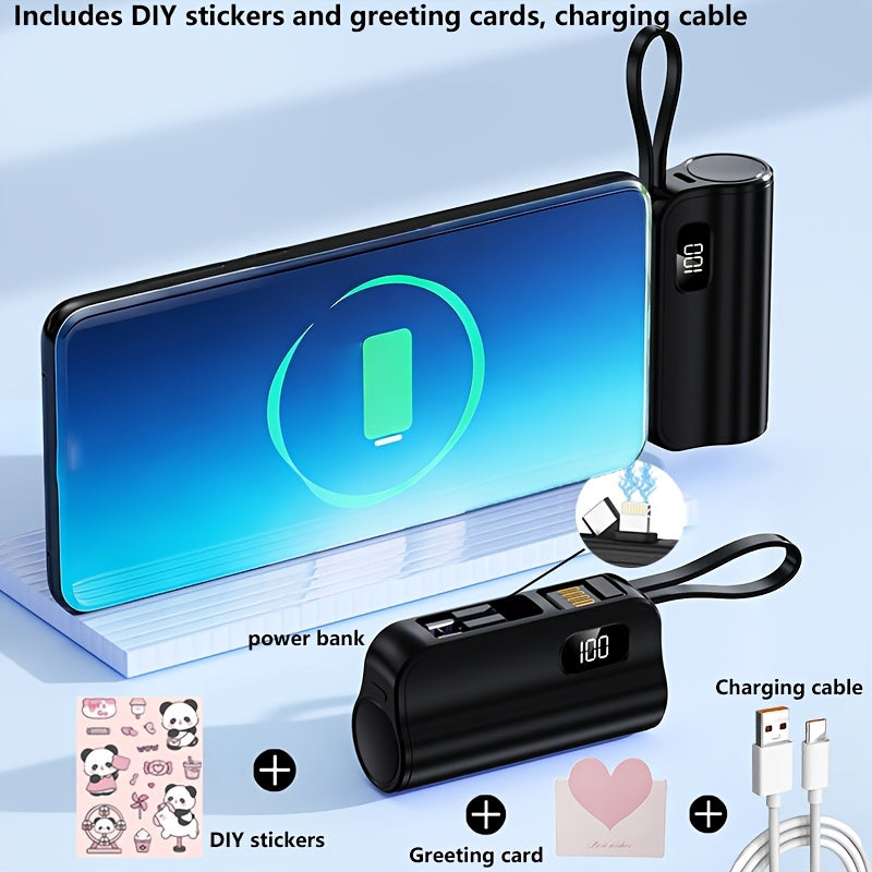 6000mAh 3-in-1 Mini Power Bank with Built-In USB-C & Lightning Cables, 22.5W Fast Charging Portable Charger LCD Display & Phone Stand, Compatible with iPhone Android USB-C Devices – Light Pink Black 2026