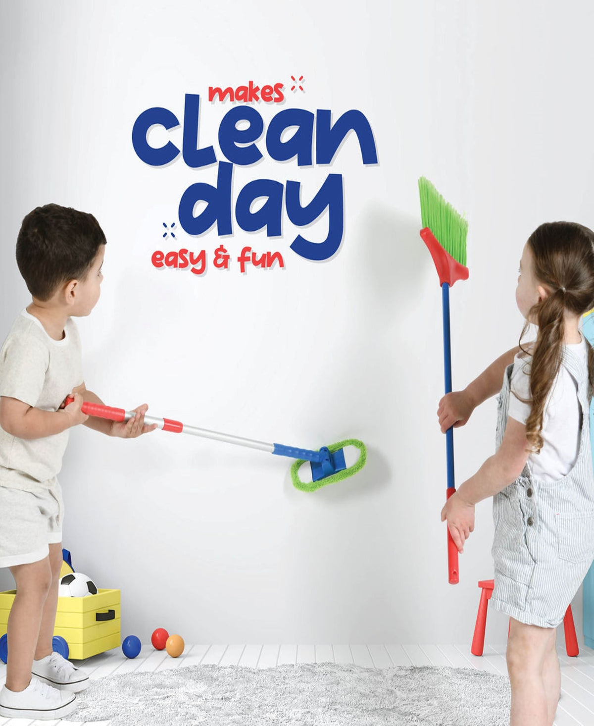 Kids Cleaning Toy Set, 4 Pieces with Broom, Mop, Brush & Dustpan