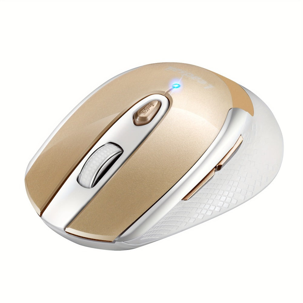Wireless Ergonomic Mouse 2.4G USB – 6 Buttons, 3-Gear DPI 1200/1400/1600, Left-Side Shortcut Keys, Plug & Play for PC, Mac, Laptop, Office & Home | Dark Blue, Light Blue, Gold