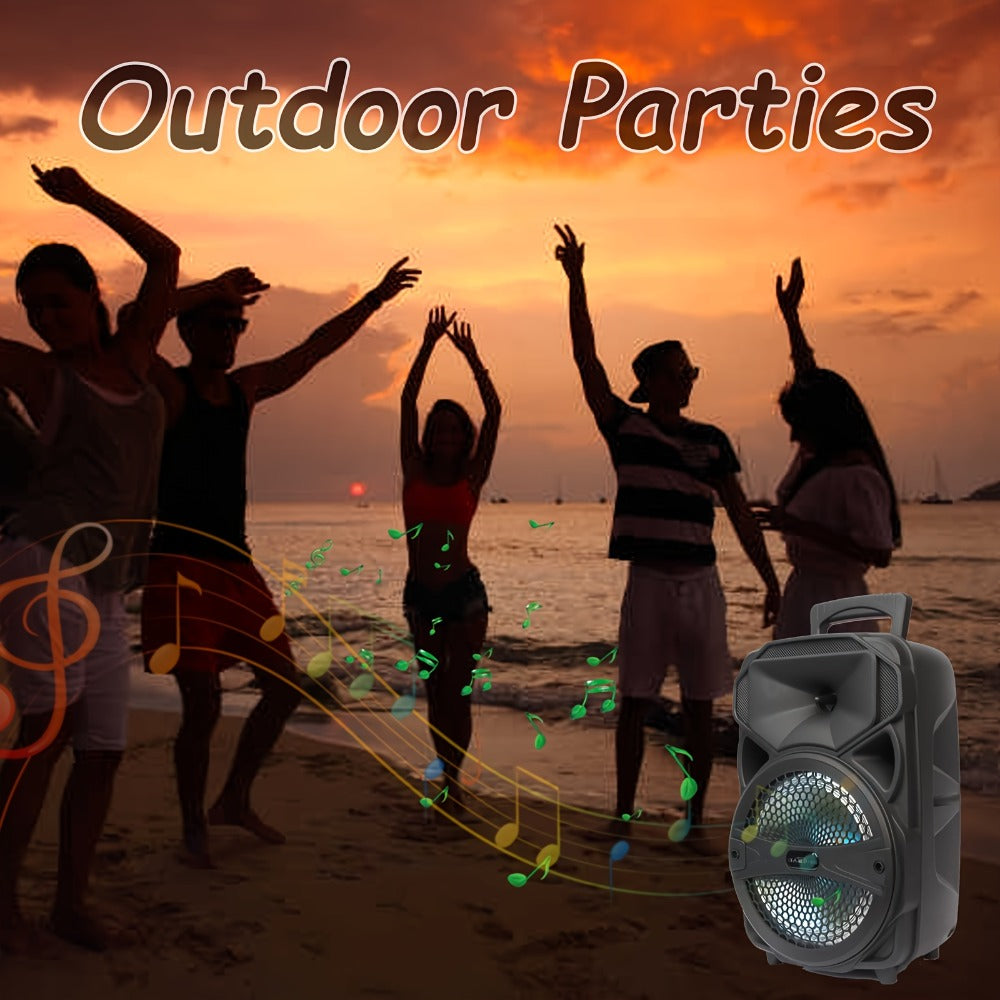 8-Inch Subwoofer Party Speaker 1000W Portable Rechargeable Wireless Bluetooth | Heavy Bass, FM Radio, LED Lights, Remote Control, Built-in Mic, AUX/USB/TF – Outdoor & Indoor Karaoke Boombox