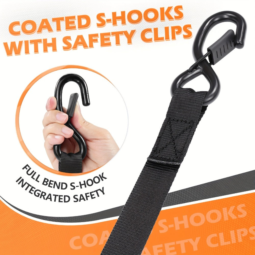 Retractable Ratchet Straps with Extension Strap – Heavy Duty Auto Self-Retracting Tie Down Cargo Straps for Truck Trailer Motorcycle Moving & Appliances