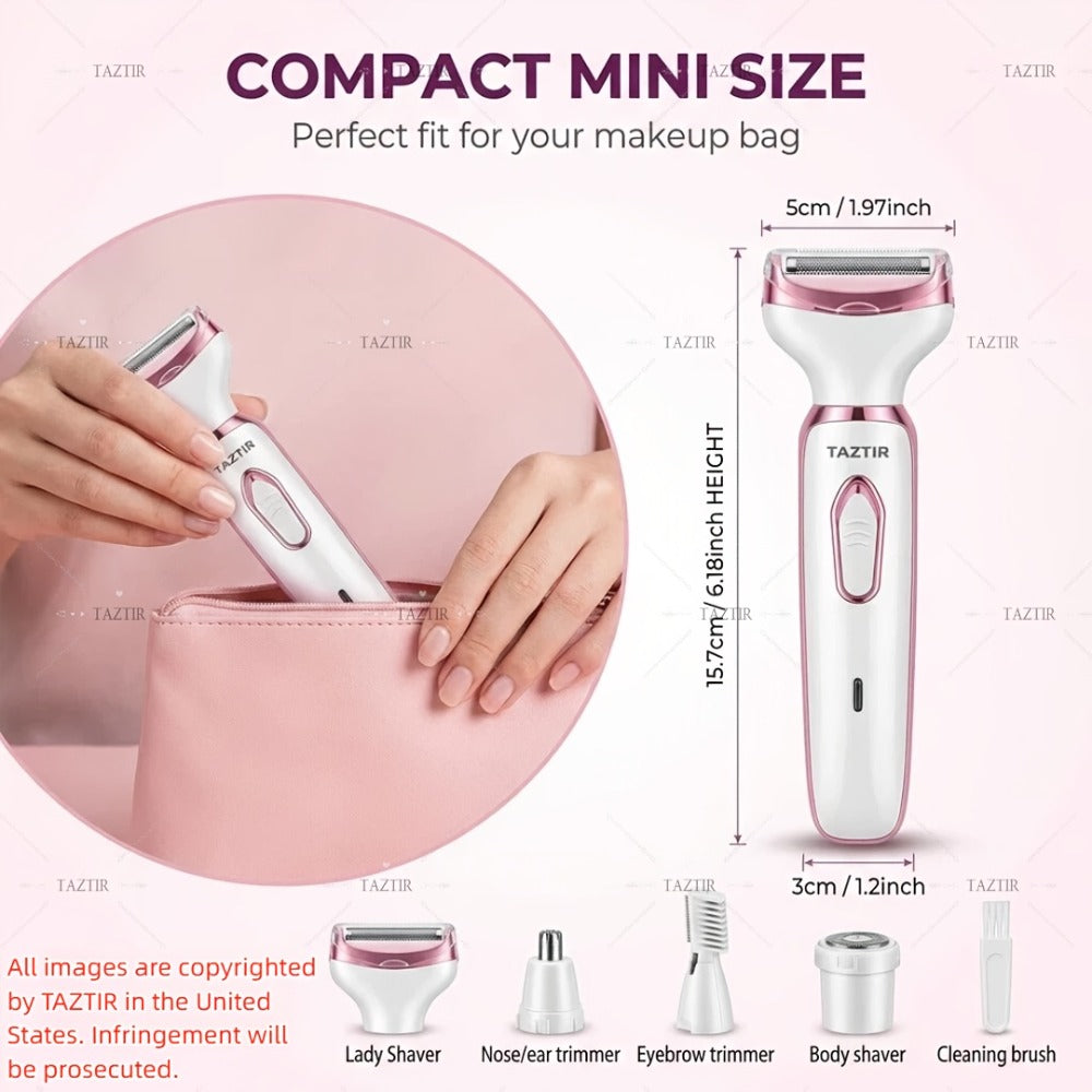 4-in-1 Electric Shaver for Women Rechargeable Wet & Dry Painless – Face Nose Legs Underarm Bikini Trimmer Portable Cordless Grooming Kit, Luxury Gift Set Options for Her