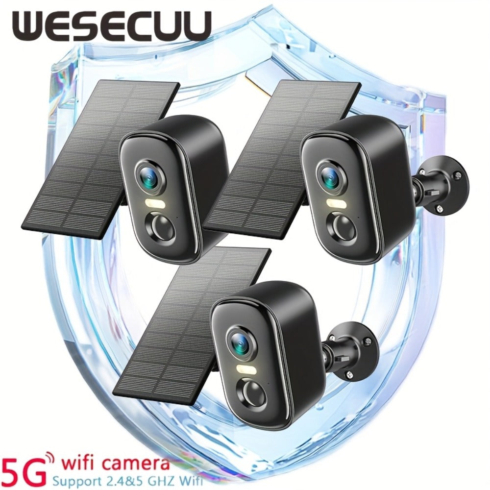 Solar WiFi Security Camera Indoor Outdoor – Dual Band 5G & 2.4GHz, Wire-Free Home Surveillance, Pet & Baby Monitor, Smartphone App Control, Rechargeable Solar Powered by Wesecuu