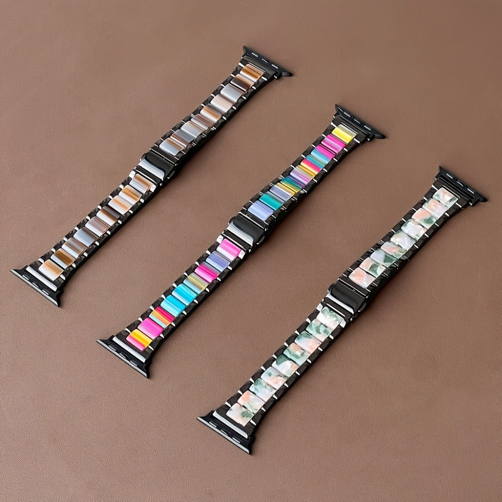 Stainless Steel Resin Apple Watch Band for Women – Gradient Brown & Rainbow Color Fashion Strap Compatible with Apple Watch Series 1–11 SE Ultra Ultra 2 38 40 41 42 44 45 46 49mm