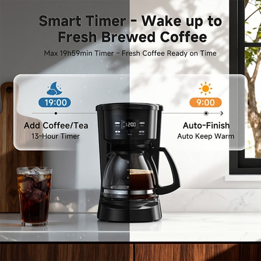 Programmable Drip Coffee Maker, 5-Cup Capacity, Auto Brew and Keep-Hot Plate