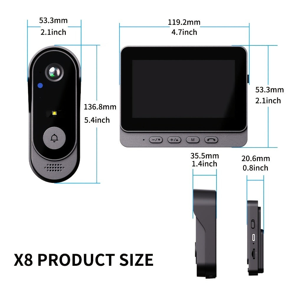 2.4G Direct Connect Video Doorbell with 4.3" Color Monitor - No WiFi No App, Two-Way Audio, 120° Wide Angle, Waterproof, 128GB SD, 6+ Month Battery Life, Color Night Vision, Rechargeable
