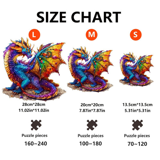 Dragon Wooden Jigsaw Puzzle – Gemstone Fantasy, Irregular Animal-Shaped Pieces, 2 Sizes