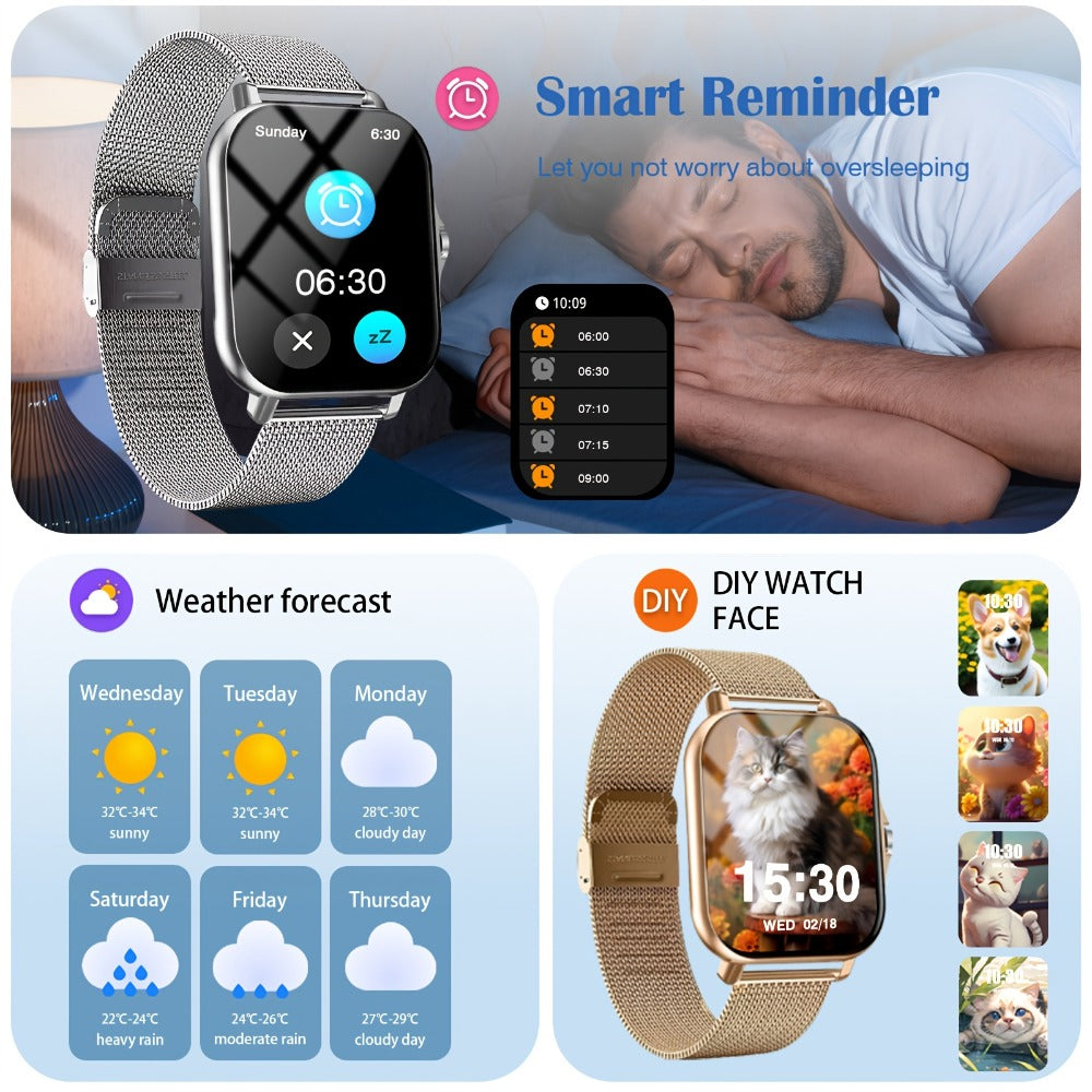 Smartwatch with Extra Strap Set, 1.83" Touch Screen, Wireless Calling, Multiple Sport Modes, Alarm Clock, Pedometer & Step Counter, USB Lithium Battery – Unisex Gift Compatible with iOS & Android