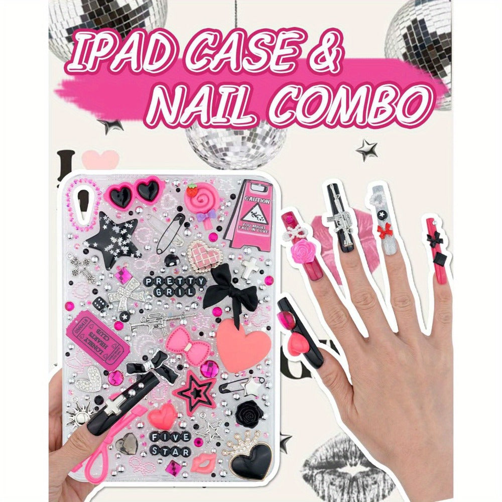 1050pcs Junk Case Charms Kit Kawaii DIY Phone Case Decoration – Bow Charms Letter Beads Flatback Pearls Rhinestones Resin Alloy Coquette Y2K Aesthetic Decor for Teen Girls – Nail Art Craft Supplies