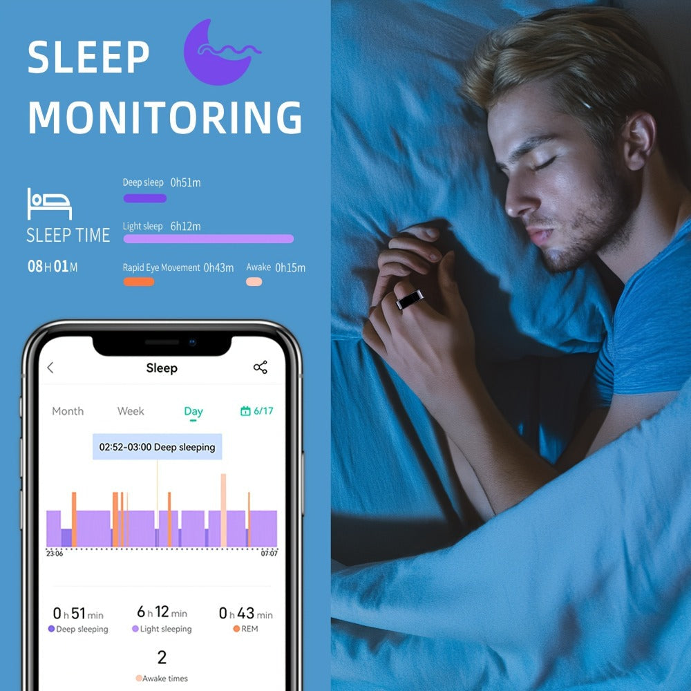 Health Monitoring Smart Ring with Heart Rate HRV Sleep Tracking, Steps Calories Body Temp & Menstrual Cycle – Bluetooth 5.3, iOS & Android, Sizes #7-#13, Rose Gold Black Silver