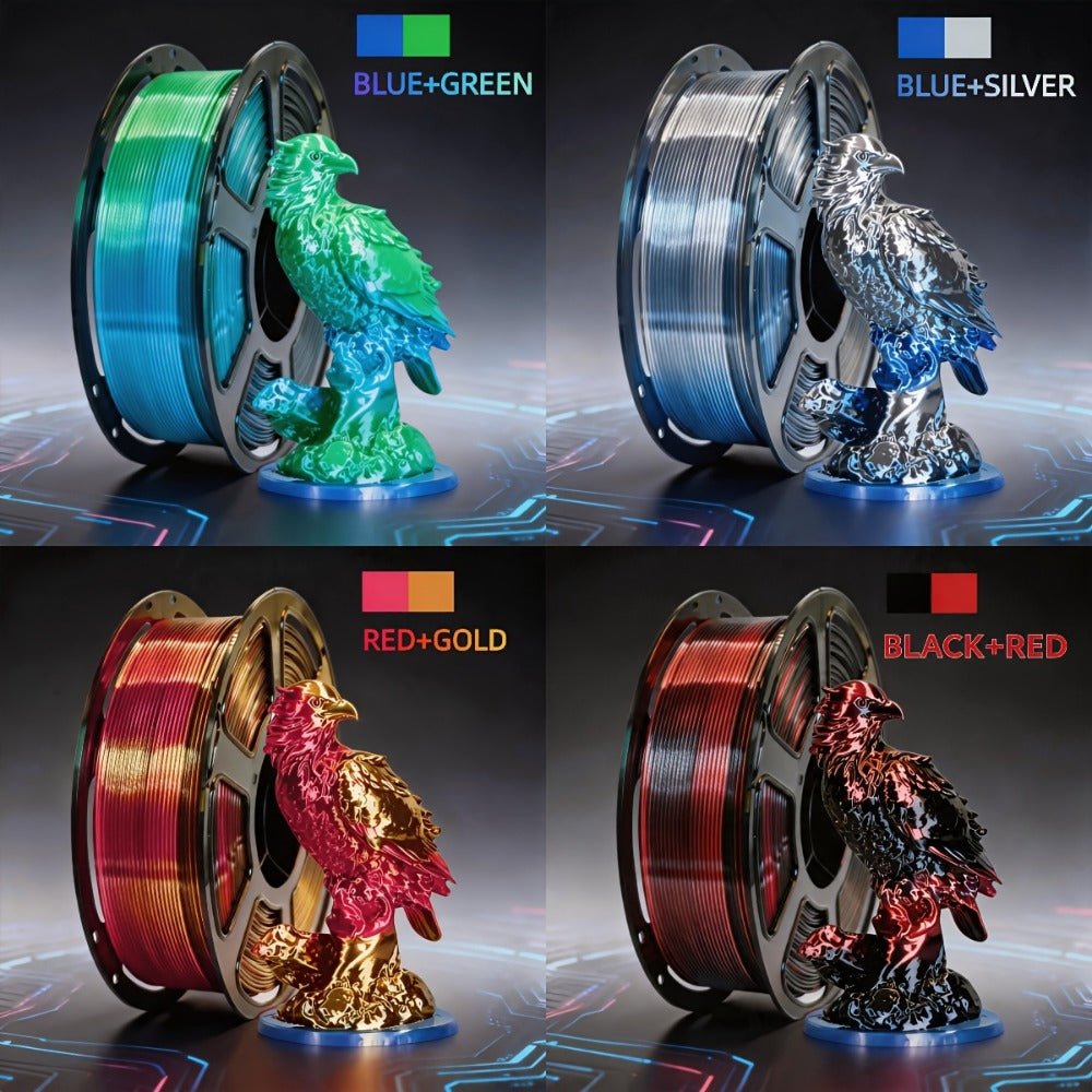 Dual Color PLA Filament 1.75mm 250g Vacuum Packed – Neatly Wound High Precision ±0.02mm Smooth Printing Two-Tone Gradient 3D Printer Filament | Dual Color PLA Spool for FDM 3D Printers Hobby Makers
