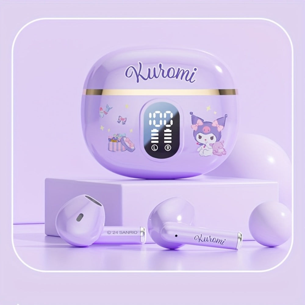 Kuromi Pompompurin Open-Fit Wireless Earbuds 360° Environmental Awareness LED Digital Charging Case Touch Control All-Day Comfort Sports Casual Authorized Sanrio Character Gift