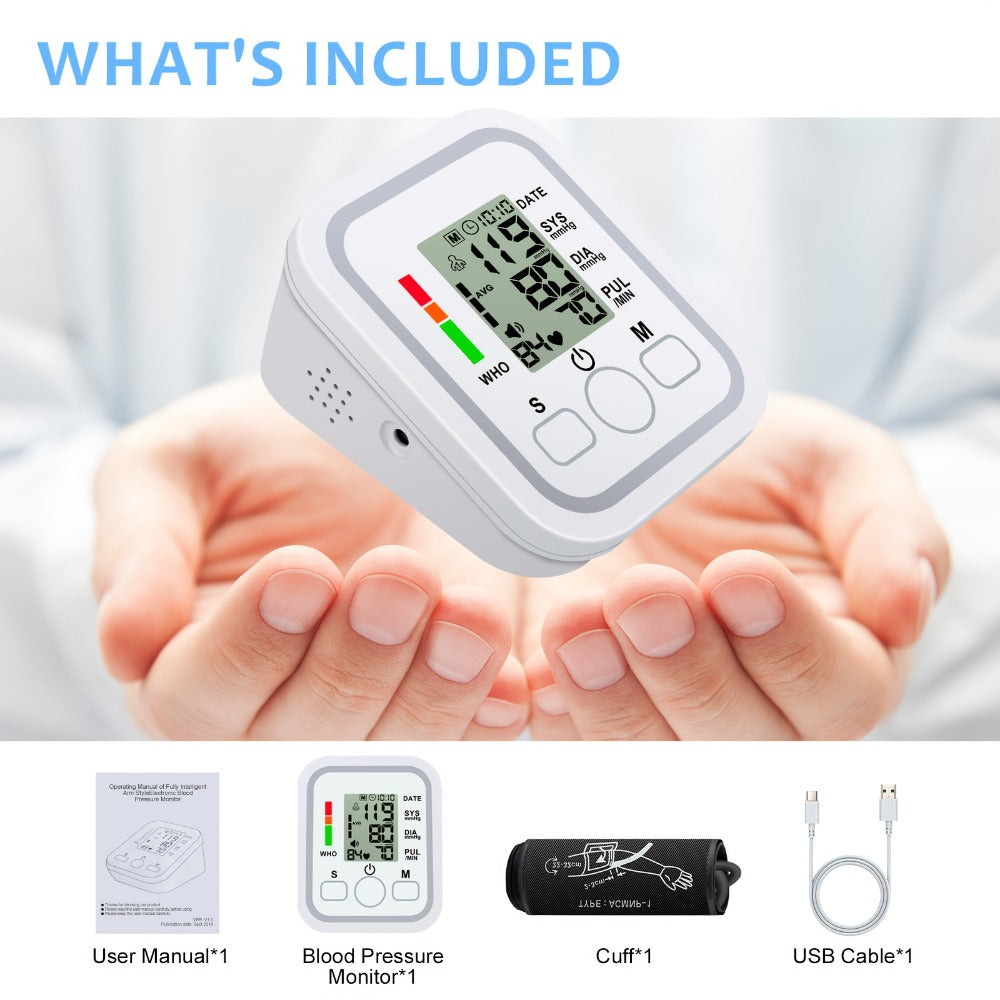 Upper Arm Blood Pressure Monitor – Large LCD, Voice Broadcast, Heart Rate & Irregular Heartbeat Detection, 2×99 Memory, 8.7–14.2" Adjustable Cuff, One-Touch Operation for Seniors & Pregnant Women
