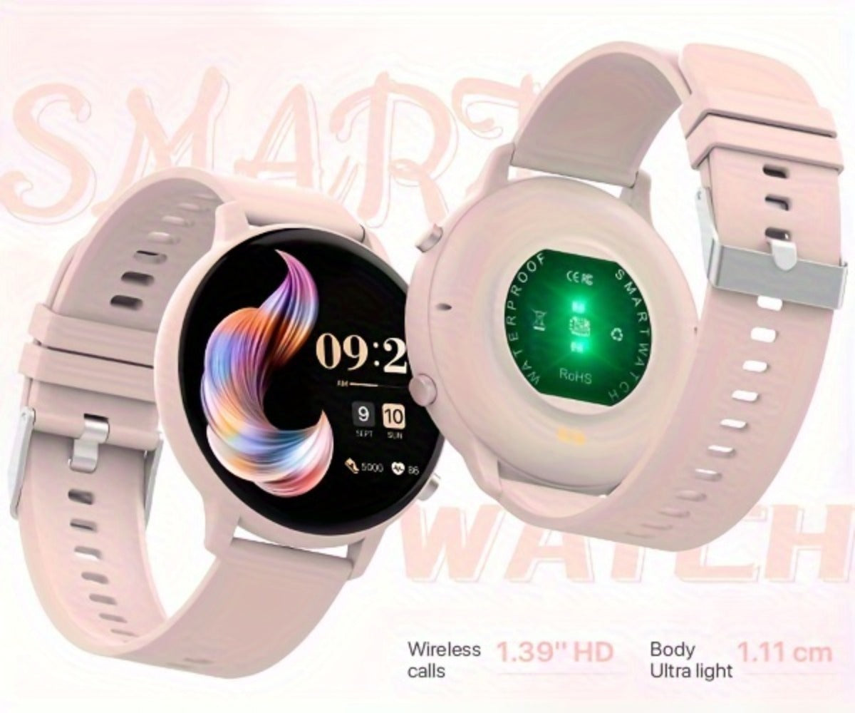 Voice Assistant Smartwatch for Women 1.39" Full Touch – Siri & Google, Wireless Calling, 100+ Sport Modes, Fitness Tracker, Weather, Flashlight, Find Phone, Remote Camera – Pink iPhone & Android