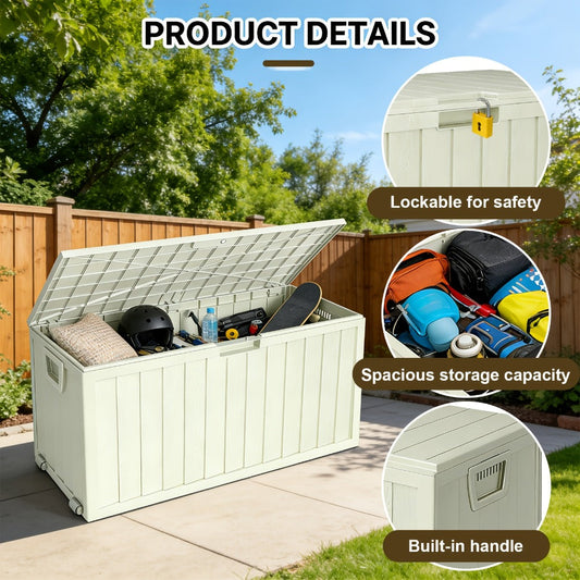 Deck Box with Handles & Wheels, 75-Gallon Lockable Patio Storage
