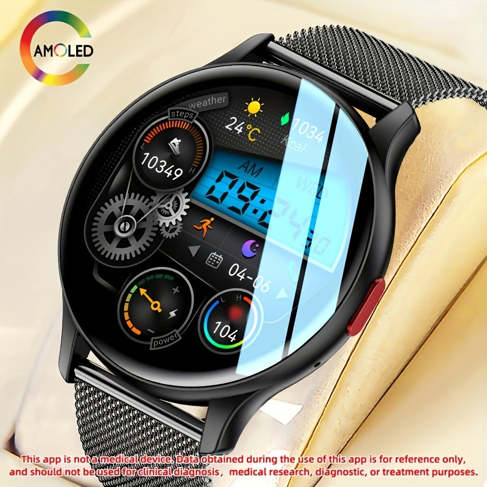 AMOLED Smartwatch for Men SENBONO 1.43" HD Bluetooth Calling, 100+ Sport Modes, DIY Custom Watch Face, Heart Rate Sleep Blood Oxygen Tracker, Long Battery, Black Mesh Steel Band – iOS Android Smart Watch