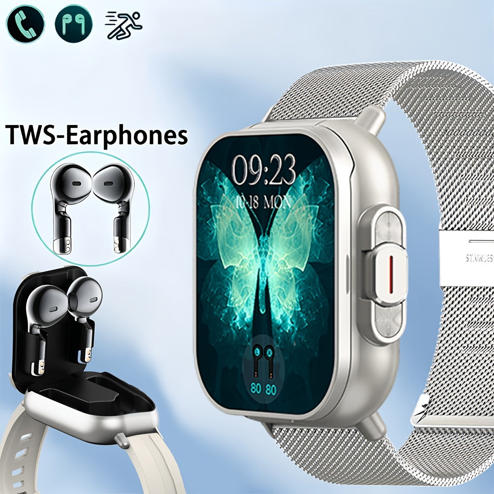 2-in-1 Smartwatch Earbuds Combo Steel & Mesh Strap for Men – Music Control Multiple Sports Modes Activity Tracking Black Silver Rose Gold Black Gold Smart Watch Earphone Gift
