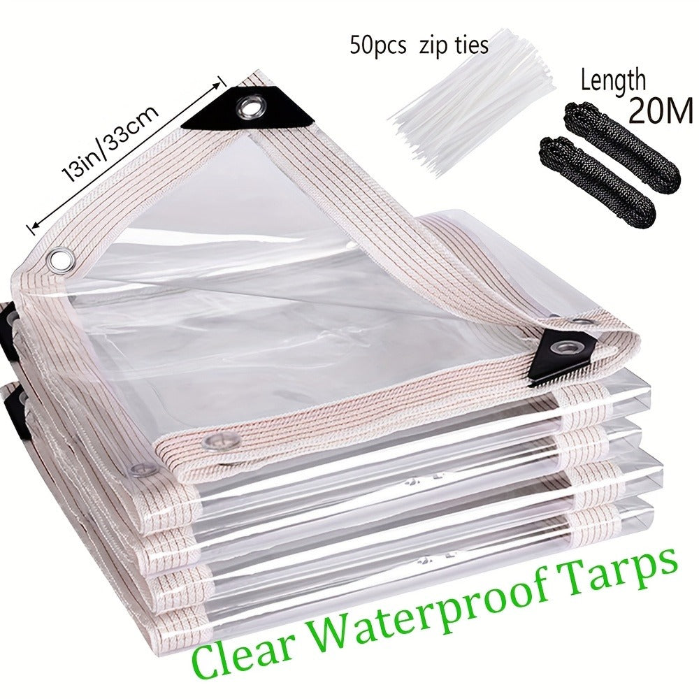 Clear Waterproof Tarp Heavy Duty Transparent PE Tarpaulin with Grommets – Rainproof Cover for Porch Canopy Henhouse Plant Camping & Outdoor Garden, Multi-Size