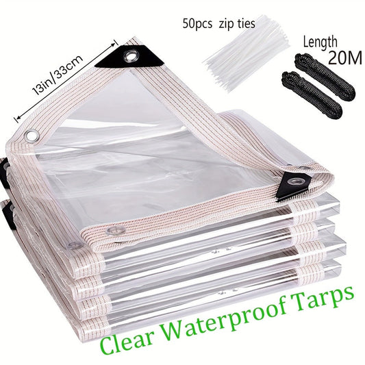 Clear Waterproof Tarp - Heavy Duty PE with Grommets and Reinforced Corners