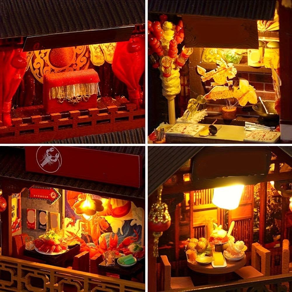 Chinese Food Street Book Nook Kit with 3D Wooden Puzzle Scene