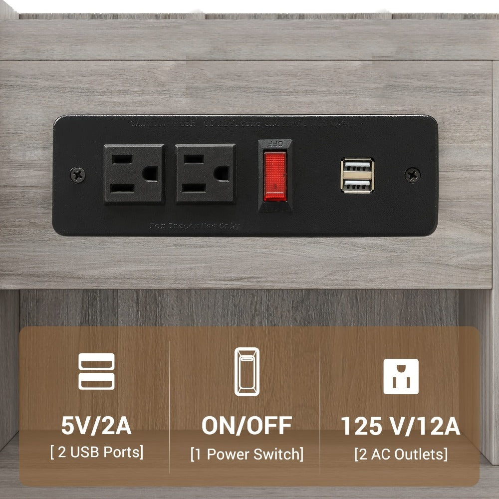 Nightstand with Power Outlets and USB Ports – 3-Drawer Hutch Charging Station | 2 Outlets 2 USB | Bedroom End Table Side Table | 14"D x 17.7"W x 26.8"H | Gray or White | Housewarming Gift