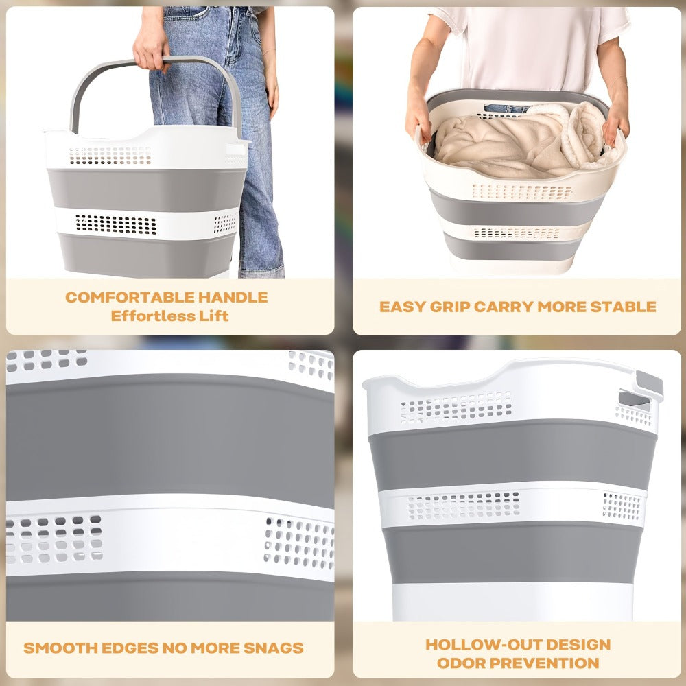 Collapsible Laundry Basket 43L Foldable Pop-Up Hamper with Handles – 11.5 Gallon Plastic Laundry Basket Space-Saving Portable Storage Container Organizer for Bedroom, Bathroom & Dorm, 1pc or 2 Pack