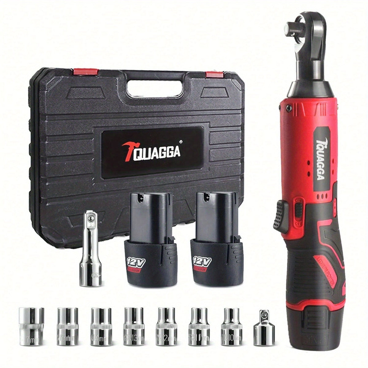Cordless Electric Wrench QUAGGA 12V - 45Nm High Torque 3/8" Rechargeable Ratchet Wrench with Battery & Charger for Automotive Repair, Stage Truss & Home Improvement, Best Family Gift Tool
