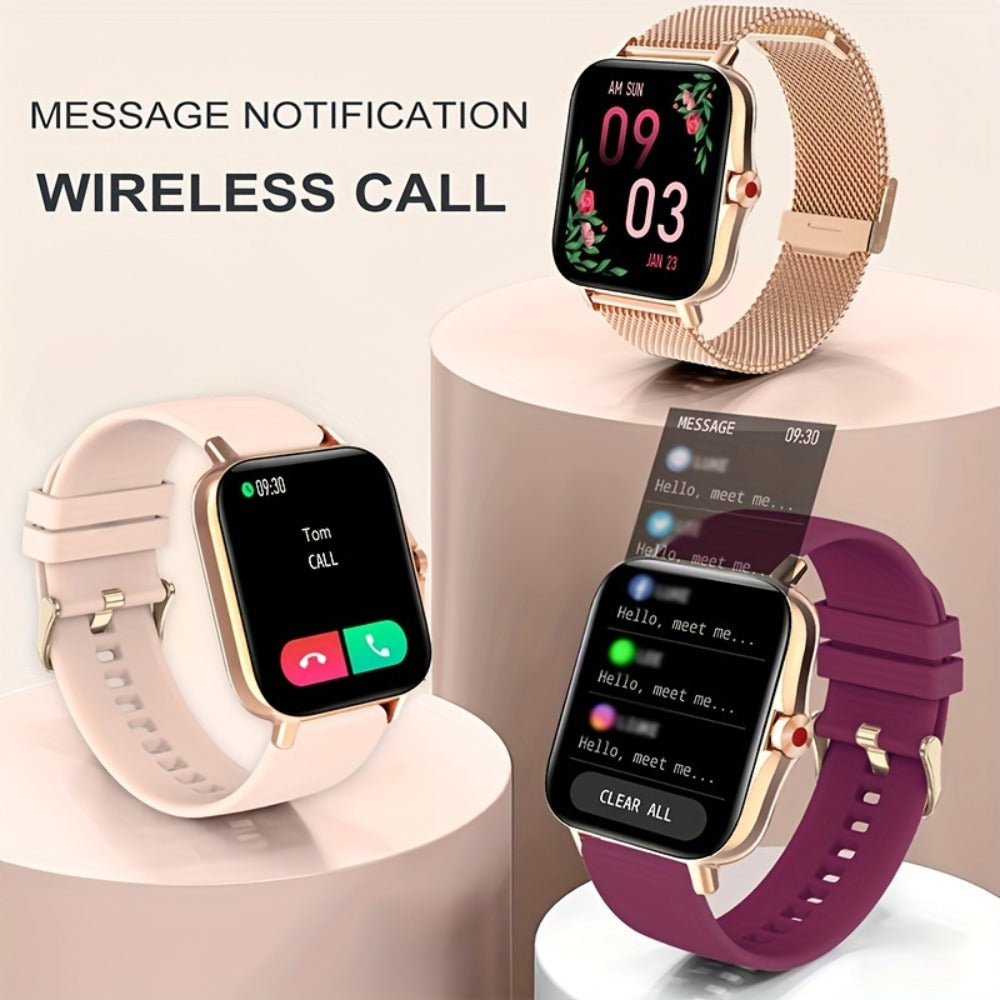 Women's Smartwatch with Health Tracker, Heart Rate SpO2 Sleep Monitor, Message Alerts, Voice Assistant, Multi-Sport Modes, Music Control, Dual Silicone Straps – Compatible with iPhone & Android