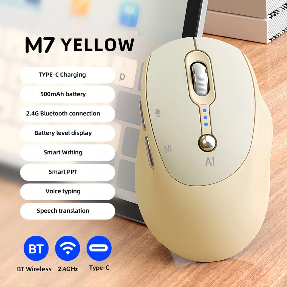 AI Voice Input Wireless Mouse with Real-Time Translation & Auto Writing – PPT Assistant, Dual Mode Bluetooth + 2.4G Rechargeable Smart Mouse with Battery Indicator for Laptop, Tablet, PC & Mac | Smart Office & Study Tool