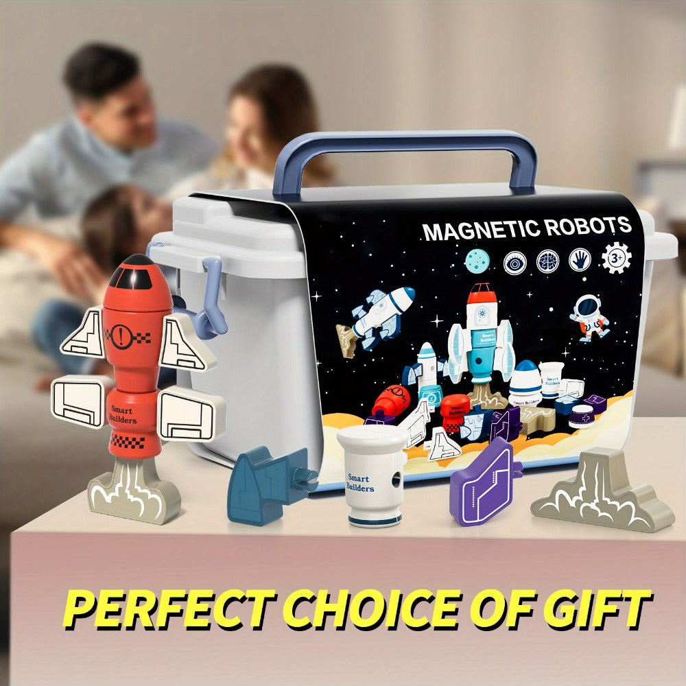 Magnetic Robot Building Toy, 33 Pieces with Storage Box for Kids Ages 3-5