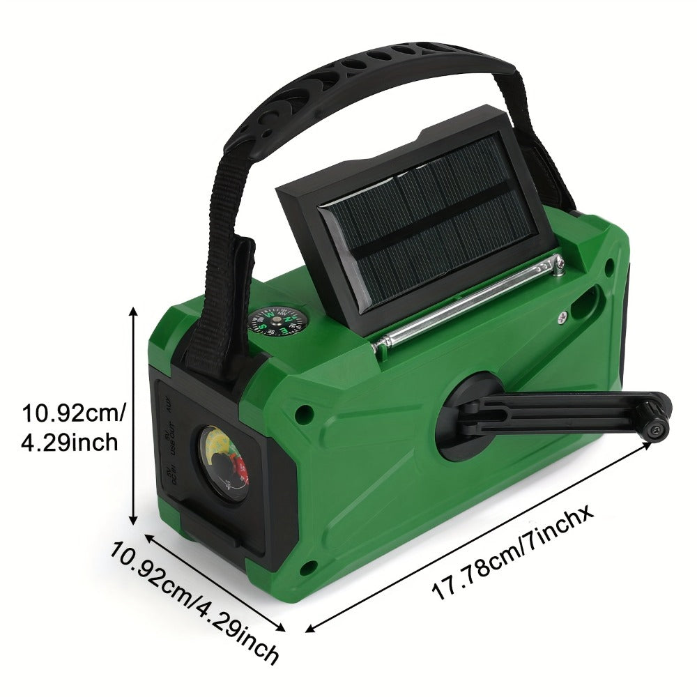 Emergency Radio Hand Crank Solar USB 3-Way Charging AM FM with 10000mAh Power Bank, SOS Alarm, LED Flashlight, Reading Light, Thermometer, Compass for Family Home Survival Kit
