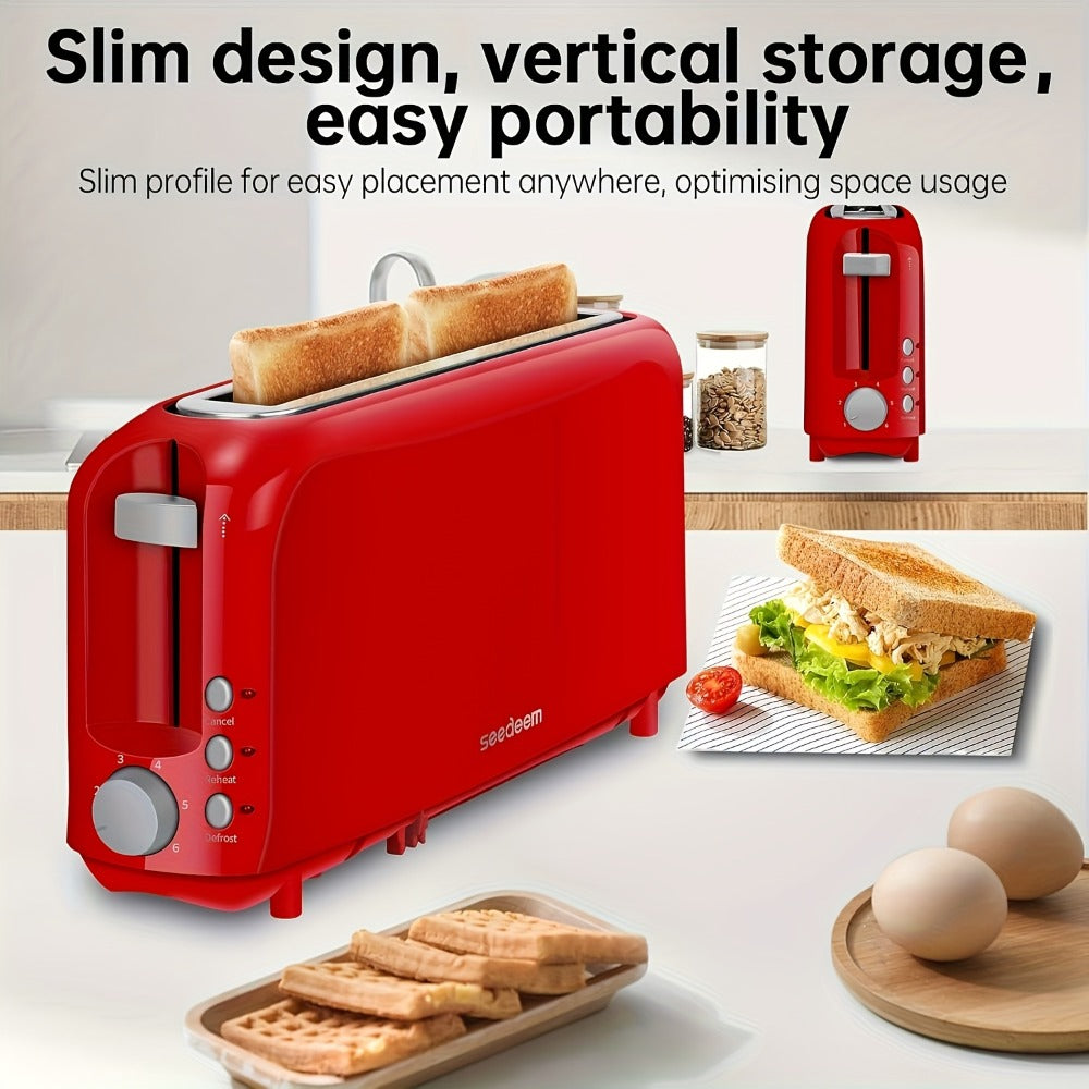 Slim Toaster 2-Slice Long Slot – 1.45" Wide Slot, 6 Shade Settings, Cancel/Reheat/Defrost, 750W, Removable Crumb Tray | 6 Colors