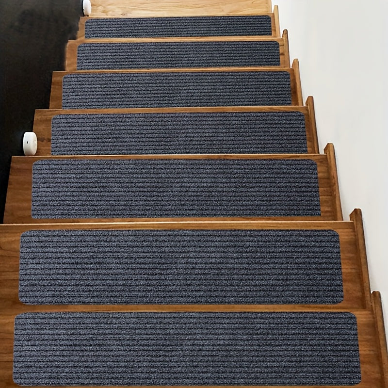 Non-Slip Stair Treads 15pcs 8"x30" Self-Adhesive Carpet Pads for Wooden Steps – Washable Polyester Indoor Stair Mats for Safety, Anti-Slip Step Covers in Multiple Colors