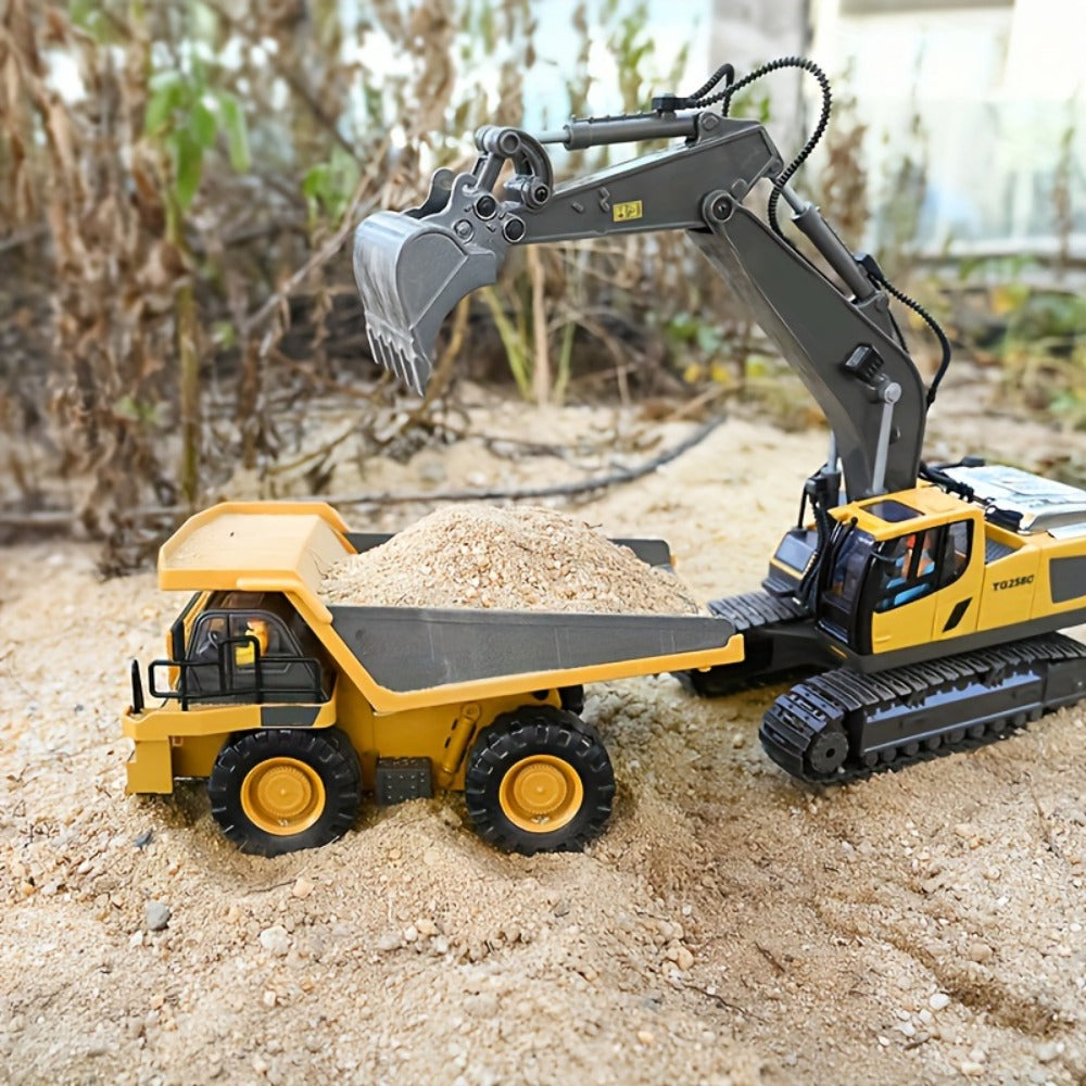 RC Construction Truck – 1:24 Scale Alloy Remote Control Bulldozer, Dump Truck & Excavator Toy