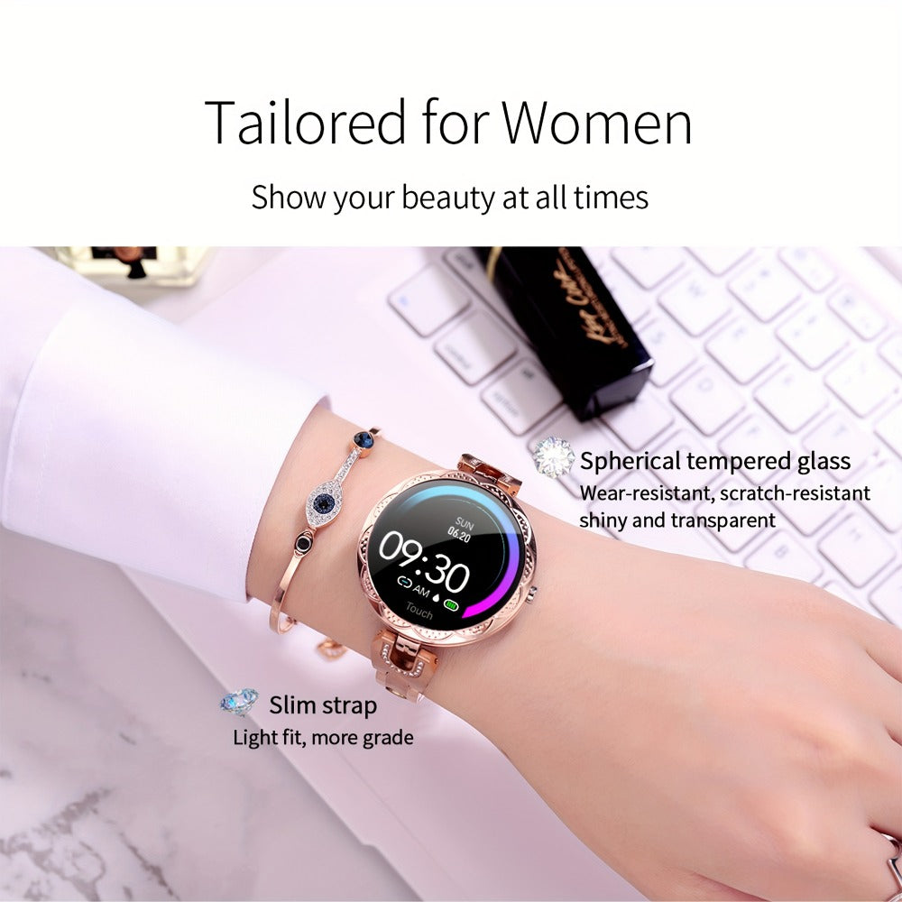 Diamond Rhinestone Smartwatch for Women Bling Luxury Chic Design 1.09 Inch Full Touch Screen Calling 100 Sport Modes Step Calorie Heart Rate Sleep Tracker Statement Jewelry Watch Gift for Her Blue