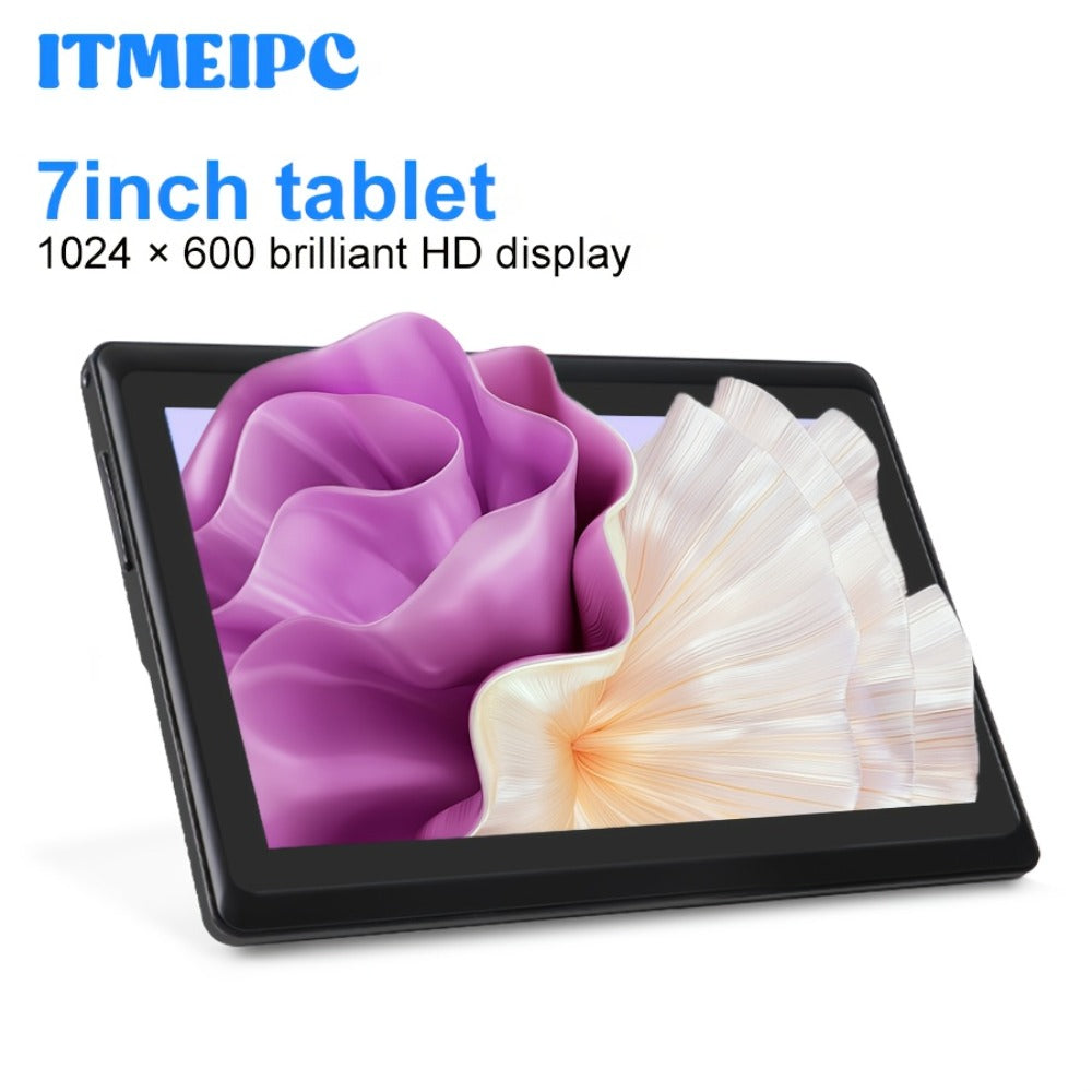 7 Inch Android 14 Tablet for Kids & Beginners – Quad-Core, 4GB RAM, 32GB ROM, HD IPS Display, Dual Camera, WiFi, USB-C, Built-in Case, Lightweight Portable Design, Perfect Gift for Children & Seniors
