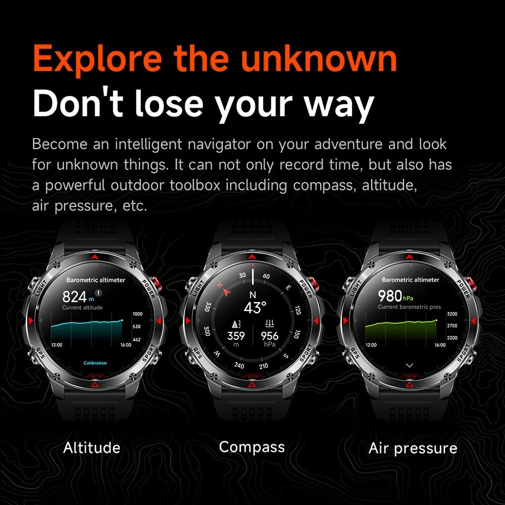 IPX8 Waterproof GPS Smartwatch for Men Outdoor Adventure 3ATM 1.46 Inch IPS Display Multi-Sport Tracking Wireless Calling Message Notifications Compatible with Android iPhone – Black Steel Silver Camouflage