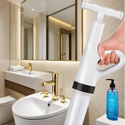 Air Pressure Drain Unclogger with Adjustable Pressure, Manual Trigger Tool, White