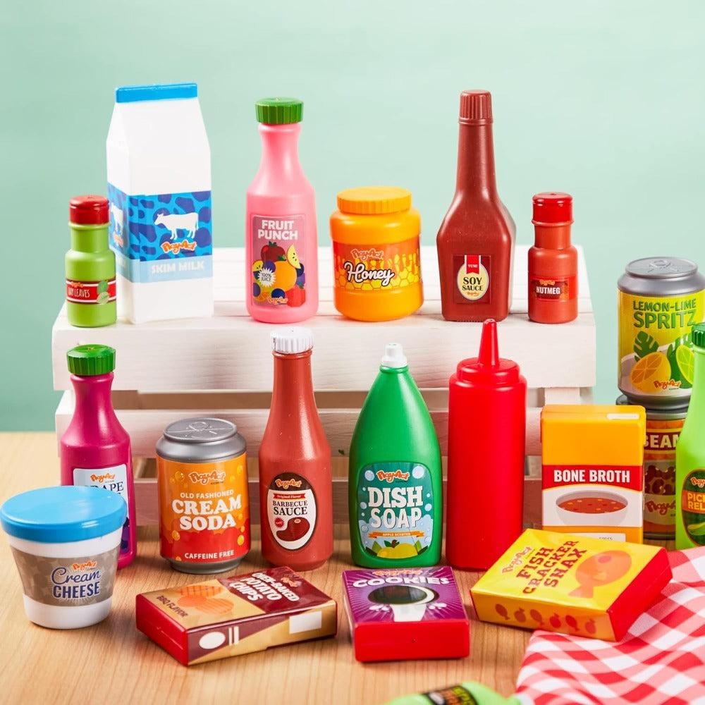 Play Food Grocery Can Set, 30 Pieces for Pretend Kitchen Play